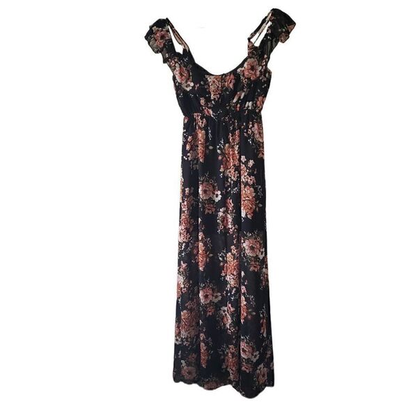 🌸Mind Code Black Floral Off Shoulder Maxi Dress - Picture 3 of 5